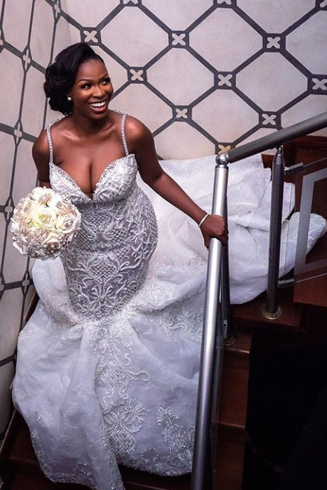 luxurious beaded lace mermaid sweetheart wedding dresses spaghetti straps appliques bridal gowns showprettydress luxurious beaded lace mermaid sweetheart wedding dresses spaghetti straps appliques bridal gowns showprettydress