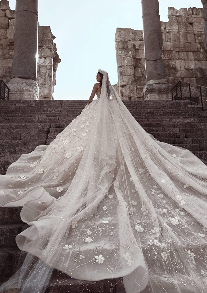 luxurious-beading-floral-bridal-gowns-sheer-neck-long-sleevess-ball-gown-wedding-dresses-showprettydress-7 Luxurious Beading Floral Bridal Gowns Sheer Neck Long Sleevess Ball Gown Wedding Dresses - Image 7