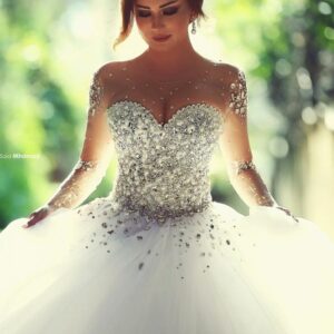 luxurious crystals beading long sleevess ball gown wedding dresses showprettydress