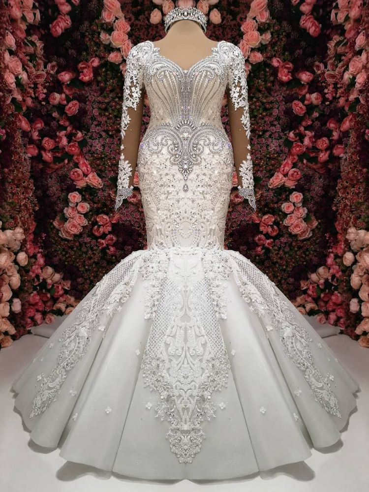 luxurious crystals mermaid bridal gowns long sleevess chapel train wedding dresses showprettydress 2 luxurious crystals mermaid bridal gowns long sleevess chapel train wedding dresses showprettydress 2
