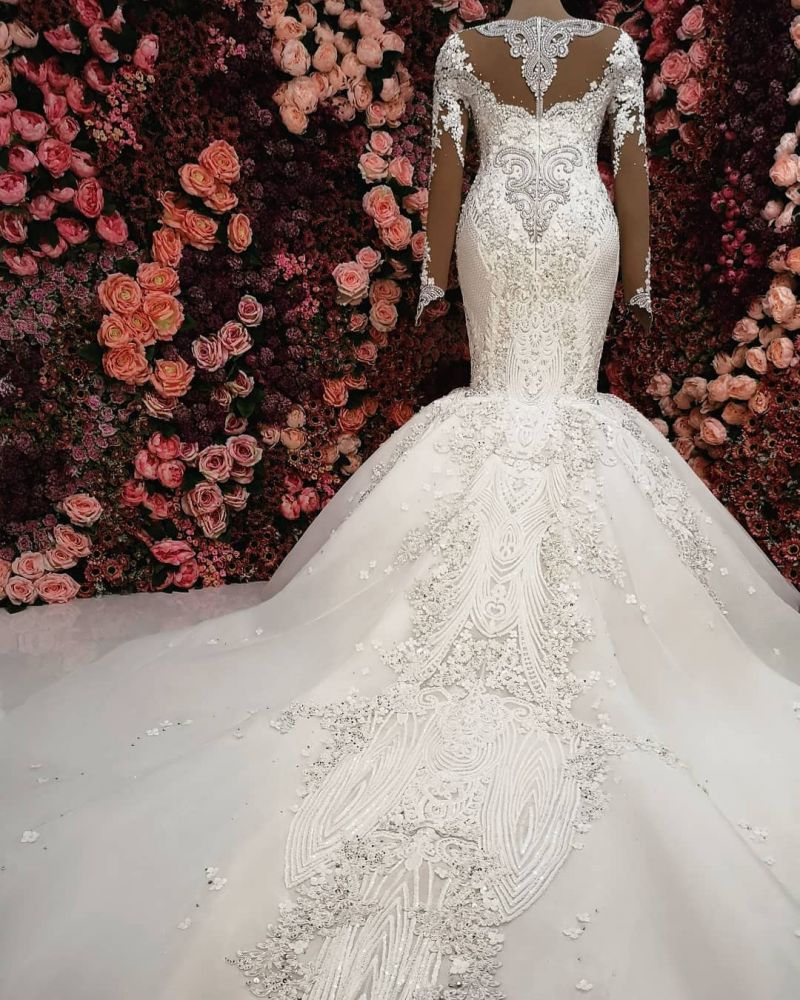 luxurious crystals mermaid bridal gowns long sleevess chapel train wedding dresses showprettydress 3 luxurious crystals mermaid bridal gowns long sleevess chapel train wedding dresses showprettydress 3