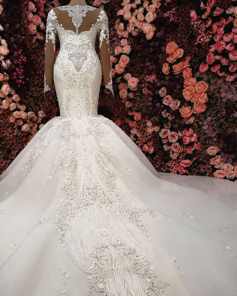 luxurious crystals mermaid bridal gowns long sleevess chapel train wedding dresses showprettydress 4 luxurious crystals mermaid bridal gowns long sleevess chapel train wedding dresses showprettydress 4
