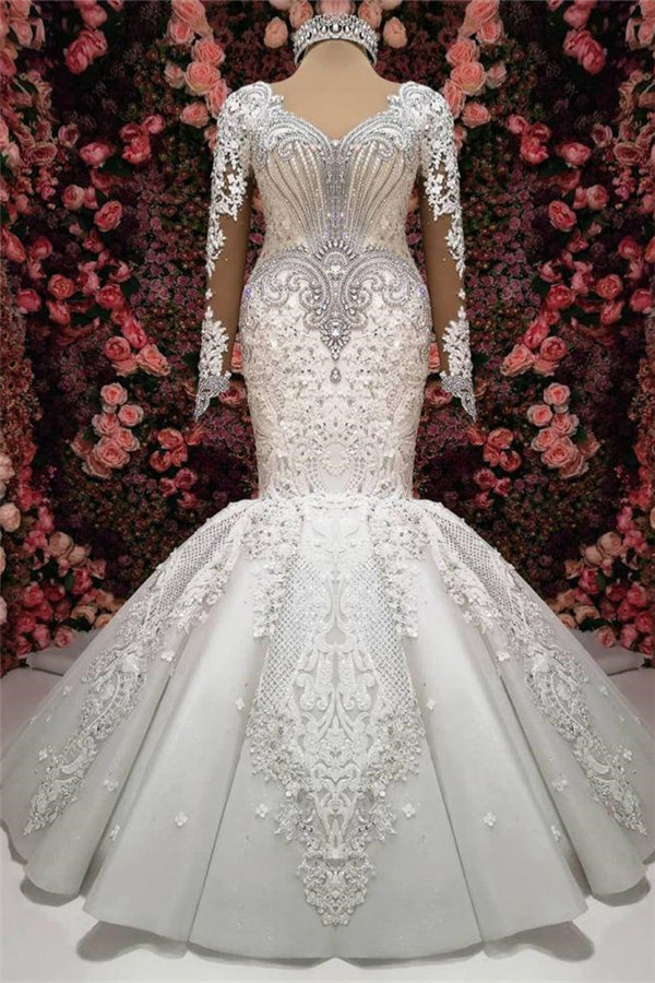 luxurious crystals mermaid bridal gowns long sleevess chapel train wedding dresses showprettydress luxurious crystals mermaid bridal gowns long sleevess chapel train wedding dresses showprettydress
