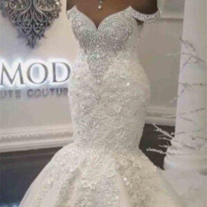 luxurious crystals mermaid wedding dresses off the shoulder appliques bridal gowns showprettydress