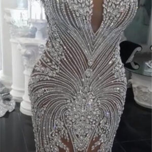 luxurious crystals mermaid wedding dresses v neck backless champagne bridal gowns showprettydress