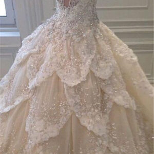 luxurious off the shoulder beading wedding dress crystal tiered chapel train bridal gowns showprettydress
