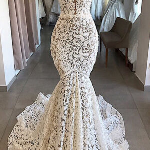 luxurious plunging v neck mermaid lace wedding dresses romantic bridal gowns for garden wedding showprettydress