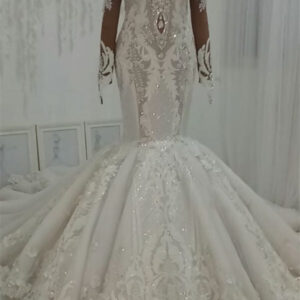 luxurious sparkle beaded high neck fit and flare mermaid wedding dress showprettydress