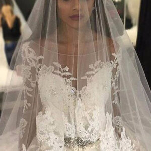 luxurious tulle appliques scoop long sleeves crystal wedding dress showprettydress