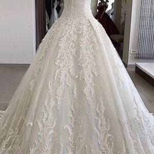 Luxury Long A-line Off the Shoulder Applique Lace Wedding Dress