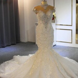 Luxury Long Mermaid Full Beading Lace Tulle Wedding Dresses