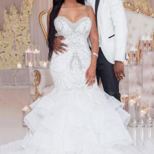 Luxury Long Mermaid Sweetheart Strapless Ruffles Beaded Crystal Wedding Dress