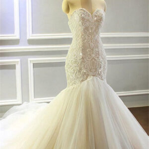 mermaid appliques sweetheart wedding dresses sleeveless tulle pleated bridal gowns showprettydress