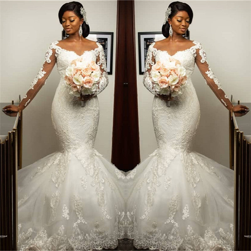 mermaid lace appliques wedding dresses with sleeves modern plus size bridal gowns onine showprettydress 2 mermaid lace appliques wedding dresses with sleeves modern plus size bridal gowns onine showprettydress 2