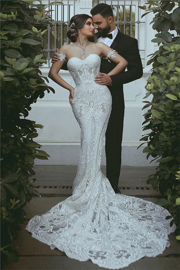 mermaid lace wedding dress modern court train sweetheart bridal gowns with sleeve decorations showprettydress mermaid lace wedding dress modern court train sweetheart bridal gowns with sleeve decorations showprettydress