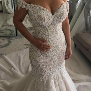 Mermaid Off-the-shoulder Floor Length Applique Beading Wedding Dress
