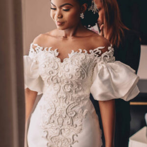 Mermaid Off-the-shoulder Long Train Charmeuse Applique Wedding Dress