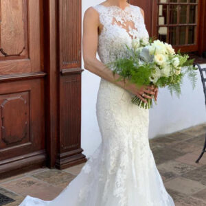 mermaid round collar floor length tulle applique wedding dress showprettydress