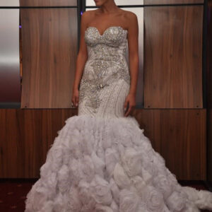 Mermaid Sweetheart Floor Length Court Beaded Handmade Flower Wedding Dress