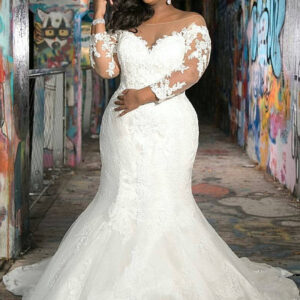 mermaid sweetheart floor length long sleeves tulle applique wedding dress showprettydress 26aac056