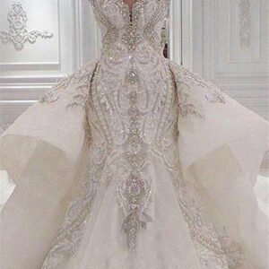 mermaid sweetheart floor length wide hem tulle beading wedding dress showprettydress