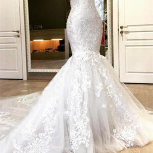 Mermaid Sweetheart Long Train Tulle Crochet Flower Wedding Dress