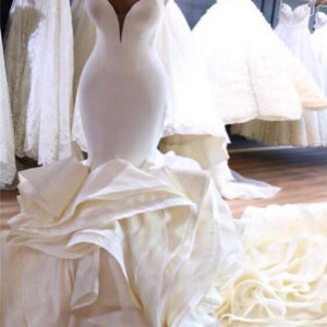 Mermaid V-neck Long Train Chiffon Lotus Leaf Hem Wedding Dress