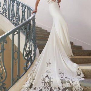 Mermaid V-neck Spaghetti Strap Chapel Chiffon Crochet Flower Wedding Dress