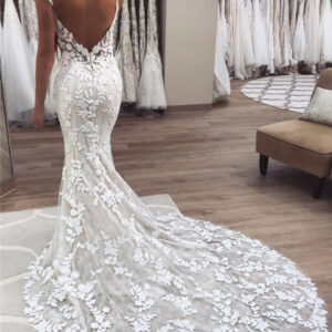 modern applique spaghetti strap wedding dresses backless sleeveless showprettydress