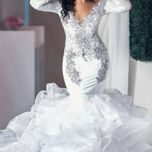 modern beading appliques wedding dresses long sleeves mermaid tulle bridal gowns showprettydress