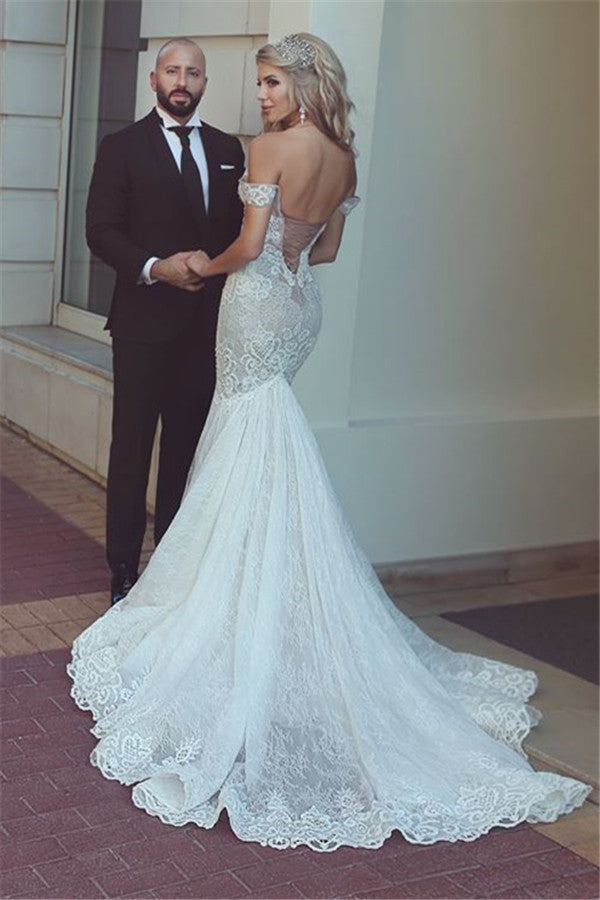 modern mermaid lace off the shoulder wedding dresses open back bridal gowns showprettydress 2 modern mermaid lace off the shoulder wedding dresses open back bridal gowns showprettydress 2