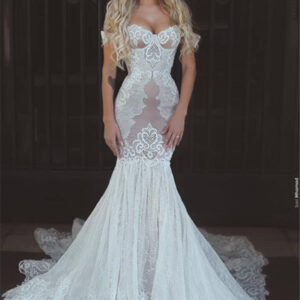 modern mermaid lace off the shoulder wedding dresses open back bridal gowns showprettydress