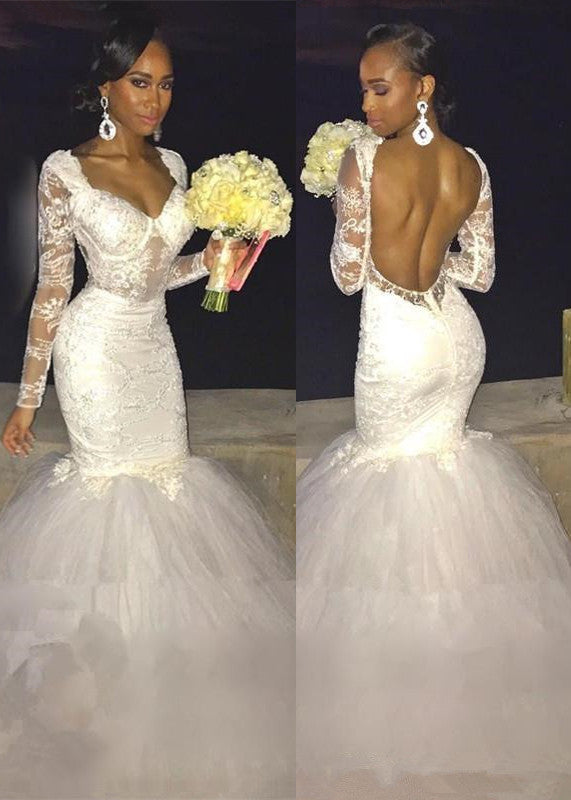 modern mermaid long sleeve lace backless wedding dress showprettydress 2 modern mermaid long sleeve lace backless wedding dress showprettydress 2