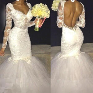 modern mermaid long sleeve lace backless wedding dress showprettydress