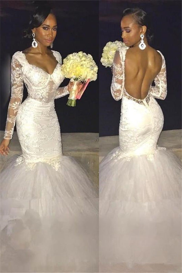 modern mermaid long sleeve lace backless wedding dress showprettydress modern mermaid long sleeve lace backless wedding dress showprettydress