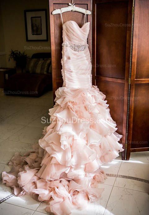 modern mermaid sweetheart wedding dresses pink crystal lace up lovely ruffless bridal gowns showprettydress 2 modern mermaid sweetheart wedding dresses pink crystal lace up lovely ruffless bridal gowns showprettydress 2