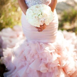 modern mermaid sweetheart wedding dresses pink crystal lace up lovely ruffless bridal gowns showprettydress