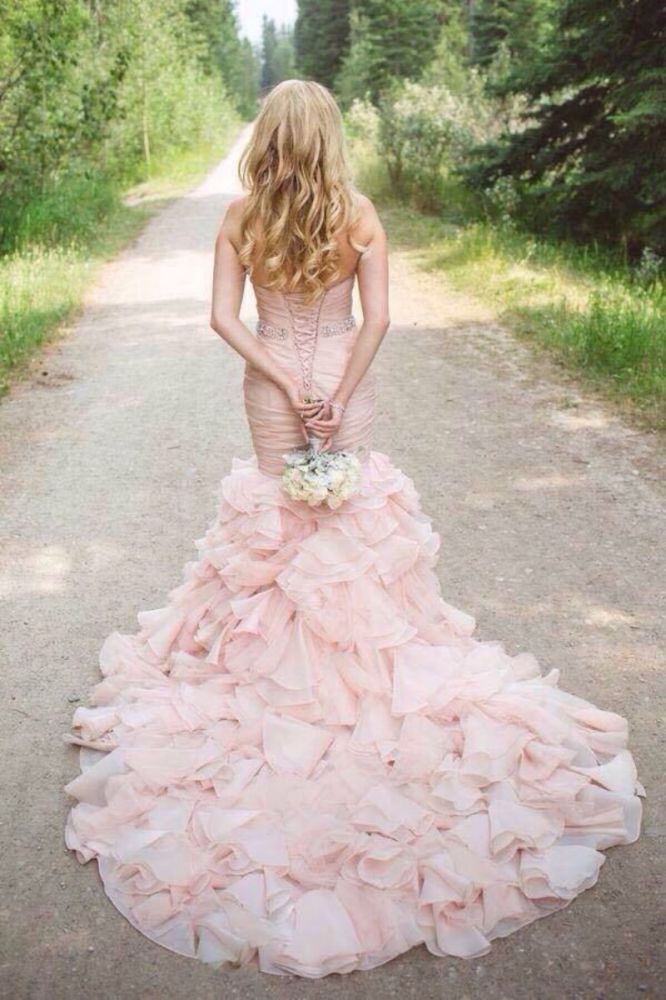 modern mermaid sweetheart wedding dresses pink crystal lace up lovely ruffless bridal gowns showprettydress 5 modern mermaid sweetheart wedding dresses pink crystal lace up lovely ruffless bridal gowns showprettydress 5