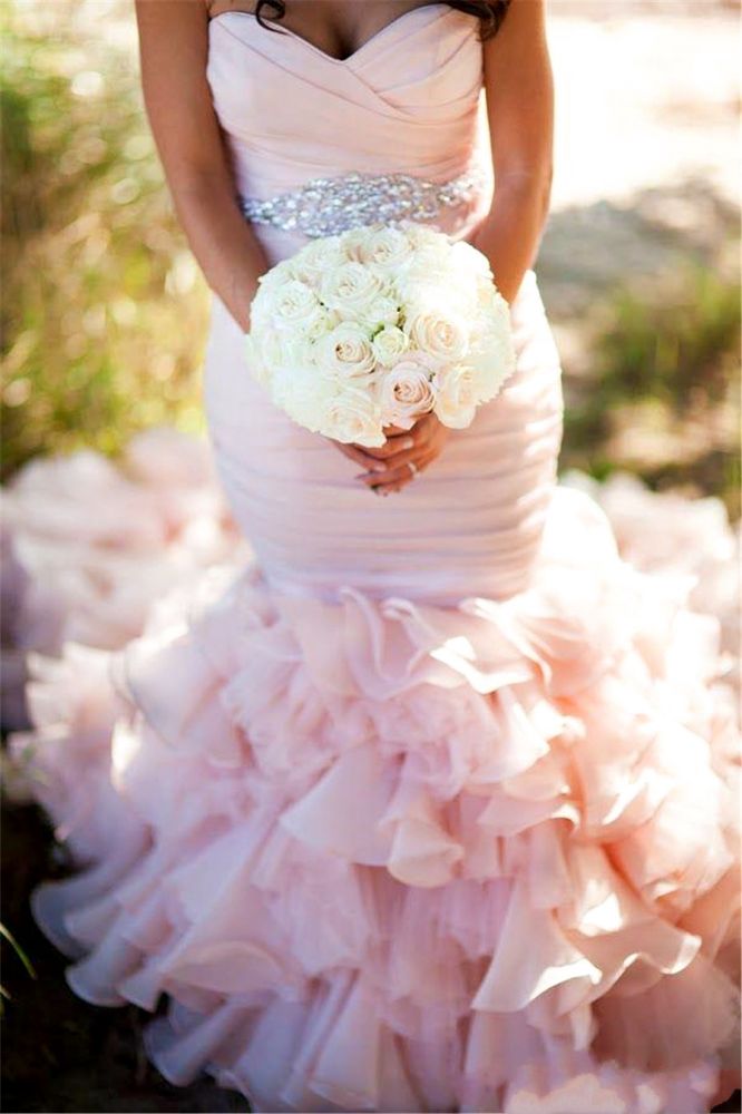 modern mermaid sweetheart wedding dresses pink crystal lace up lovely ruffless bridal gowns showprettydress modern mermaid sweetheart wedding dresses pink crystal lace up lovely ruffless bridal gowns showprettydress