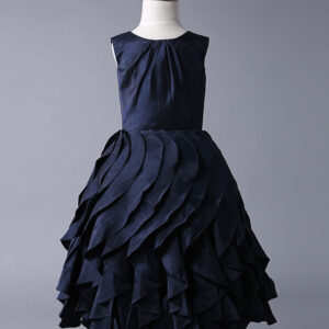 navy blue taffeta flower girl dress with ruffle skirt showprettydress