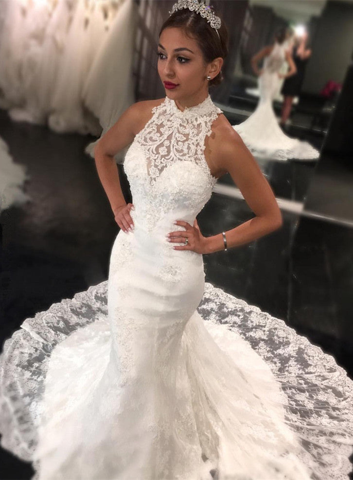 new arrival high neck lace mermaid sleeveless sweep train wedding dress showprettydress 2 new arrival high neck lace mermaid sleeveless sweep train wedding dress showprettydress 2