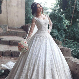 new arrival long sleeves bridal dress lace applique custom made wedding dresses showprettydress