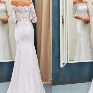 off the shoulder lace mermaid long sleevess sweep train wedding dresses showprettydress