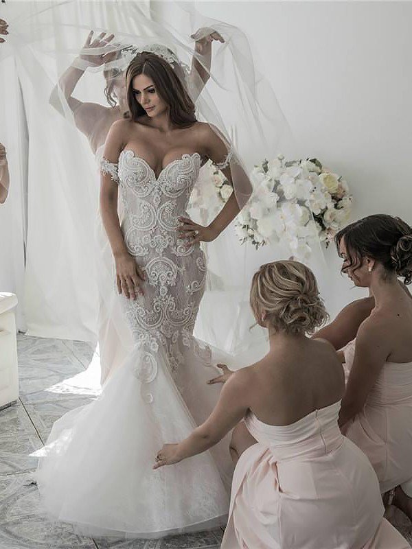 off the shoulder sleeveless mermaid tulle chapel train wedding dresses showprettydress 2 off the shoulder sleeveless mermaid tulle chapel train wedding dresses showprettydress 2