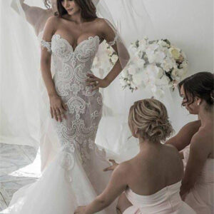 off the shoulder sleeveless mermaid tulle chapel train wedding dresses showprettydress