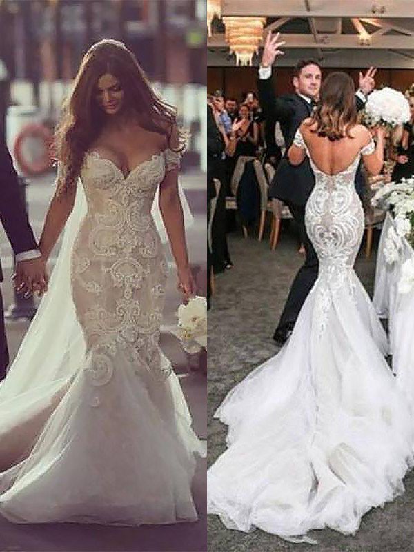 off the shoulder sleeveless mermaid tulle chapel train wedding dresses showprettydress 4 off the shoulder sleeveless mermaid tulle chapel train wedding dresses showprettydress 4
