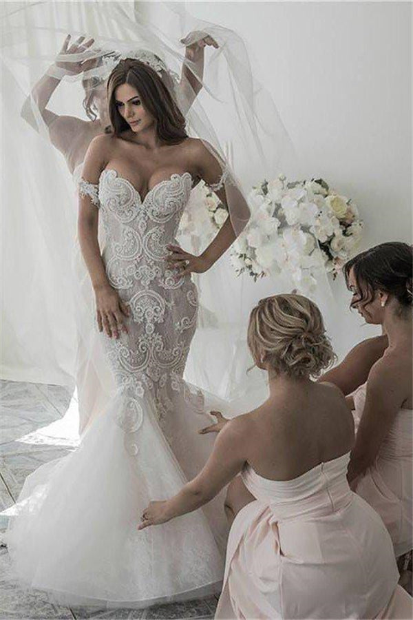 off the shoulder sleeveless mermaid tulle chapel train wedding dresses showprettydress off the shoulder sleeveless mermaid tulle chapel train wedding dresses showprettydress