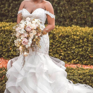 off the shoulder sweetheart mermaid ruffless wedding dresses showprettydress