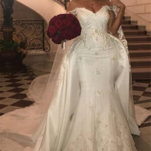off the shoulder sweetheart tulle lace appliques long wedding dress with detachable train showprettydress