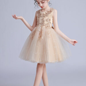 pink jewel neck short sleeves embroidered formal kids pageant flower girl dresses showprettydress